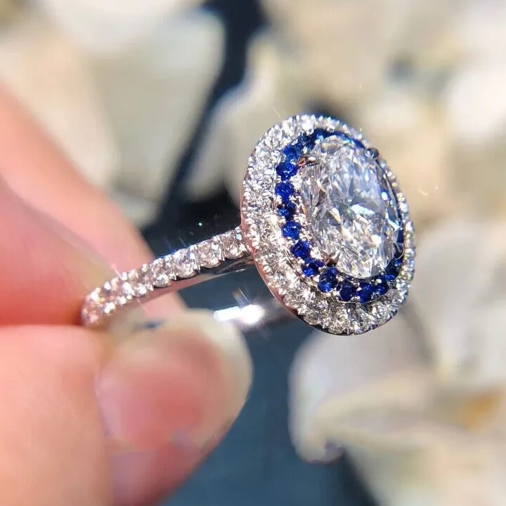 FAMILY BLUE SAPPHIRE BRIDAL WEDDING RING - Picture 3 of 5